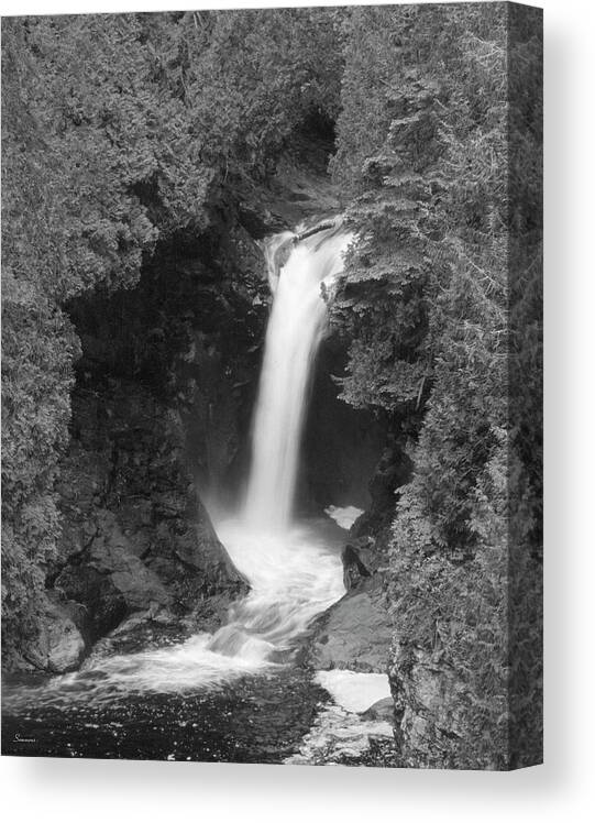 A Waterfall In Glacier National Park
Black And White Canvas Print featuring the photograph Falls 4 by Gordon Semmens