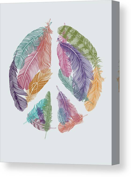 Feathers For Peace Canvas Print featuring the digital art Feathers For Peace by Rachel Caldwell