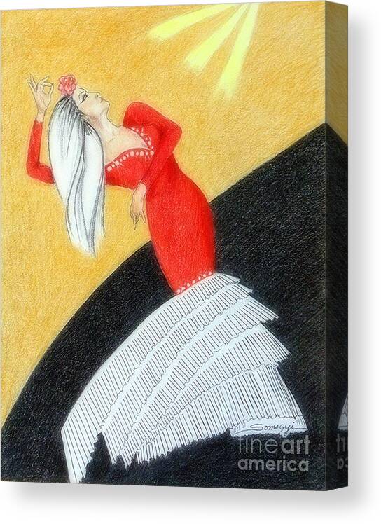 Flamenco Canvas Print featuring the drawing Feeling the Compas by Jayne Somogy