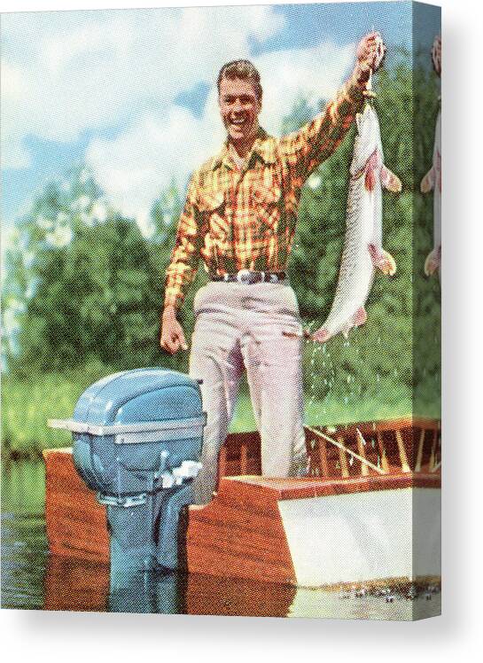 Activity Canvas Print featuring the drawing Fisherman with Large Fish by CSA Images