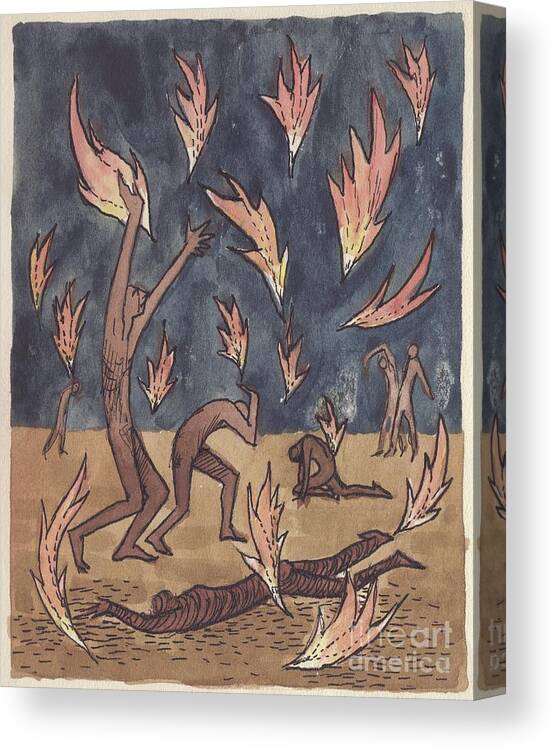 Gouache Canvas Print featuring the drawing Flames Raining by Heritage Images