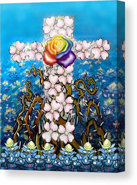 Floral Canvas Print featuring the painting Floral Cross Rainbow Rose by Kevin Middleton