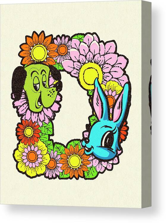 Alphabet Canvas Print featuring the drawing Flowered Alphabet Letter D by CSA Images