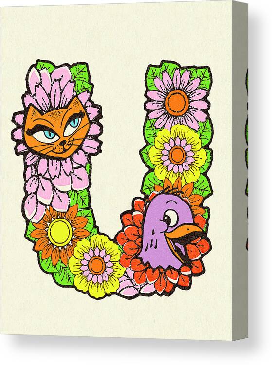 Alphabet Canvas Print featuring the drawing Flowered Alphabet Letter U by CSA Images