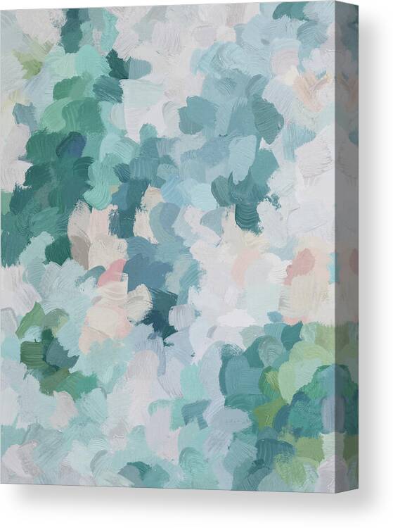 Mint Green Sky Blue Teal Blush Pink Seafoam Canvas Print featuring the painting Flowers in the Wind by Rachel Elise