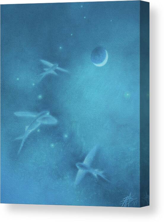 Landscape Canvas Print featuring the mixed media Flying Fish with Asterism by Robin Street-Morris