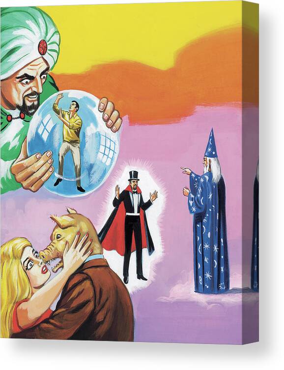 Afraid Canvas Print featuring the drawing Fortune Teller, Magician and Wizard by CSA Images