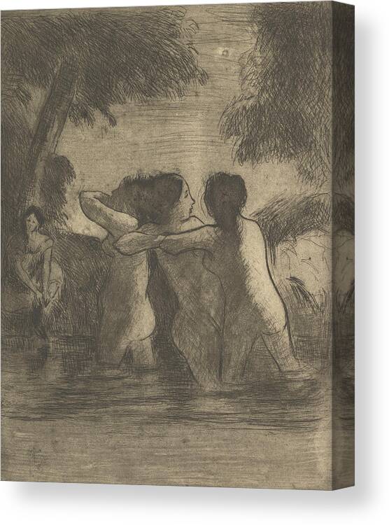 19th Century Art Canvas Print featuring the relief Four Bathers by Camille Pissarro