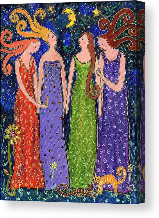 Four Big Diva Friends Canvas Print featuring the painting Four Big Diva Friends by Wyanne
