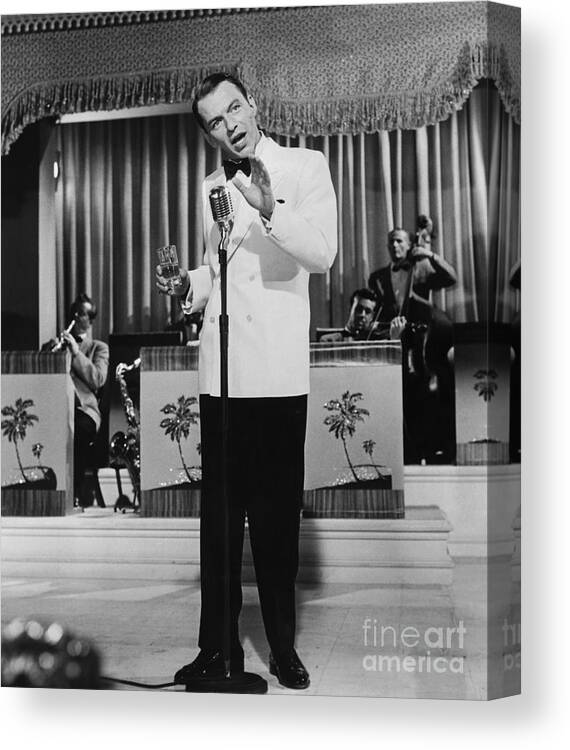 Singer Canvas Print featuring the photograph Frank Sinatra At Microphone by Bettmann
