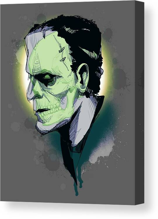 Skull Canvas Print featuring the drawing FrankenSkull by Ludwig Van Bacon