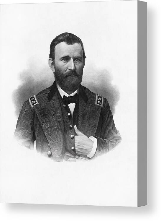 Grant Canvas Print featuring the drawing General Grant Engraved Portrait by War Is Hell Store
