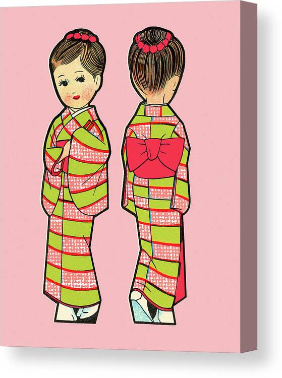 Apparel Canvas Print featuring the drawing Girl Front and Back by CSA Images