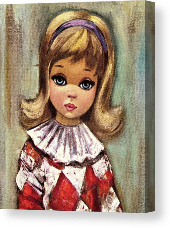 Adolescence Canvas Print featuring the drawing Girl Wearing a Harlequin Outfit by CSA Images