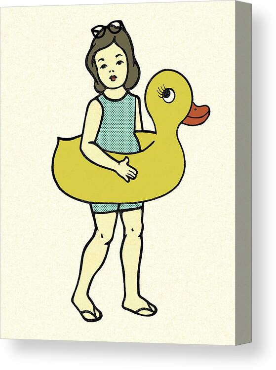 Animal Canvas Print featuring the drawing Girl with a Floatie Duck by CSA Images