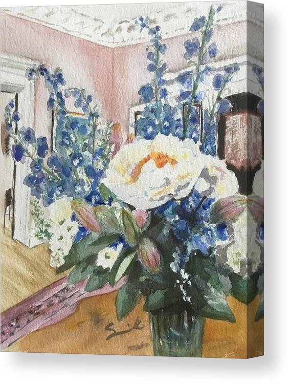 Tree Peonies Canvas Print featuring the painting Hallway Bouquet by Sonia Mocnik