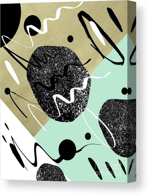 Graphic-design Canvas Print featuring the digital art Gold Mint Black White Abstract Glam #1 #trendy #decor #art by Anitas and Bellas Art