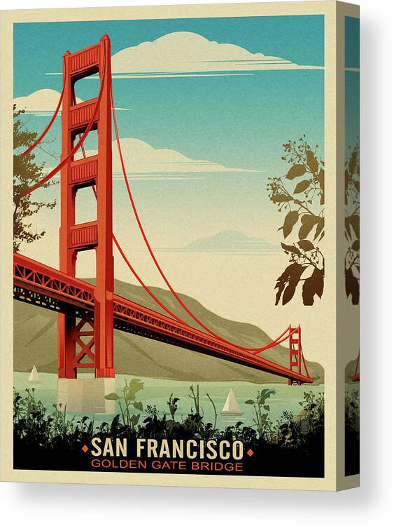 Golden Gate Bridge Daybreak Canvas Print featuring the mixed media Golden Gate Bridge Daybreak by Old Red Truck
