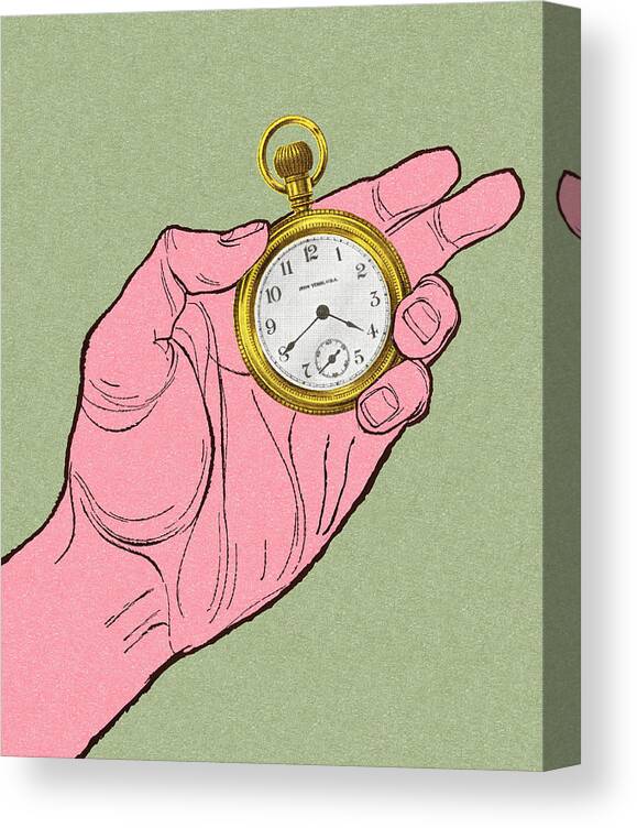 Campy Canvas Print featuring the drawing Hand Holding a Pocket Watch by CSA Images