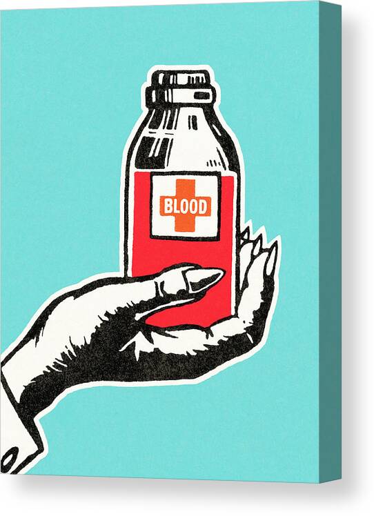 Blood Canvas Print featuring the drawing Hand Holding Bottle of Blood by CSA Images