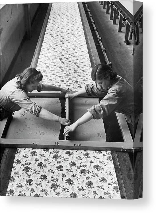 Archival Canvas Print featuring the photograph Hand Printing Operation by Alfred Eisenstaedt