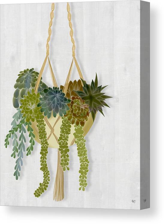 Twig Canvas Print featuring the painting Hanging Basket Succulents 1 by Fab Funky
