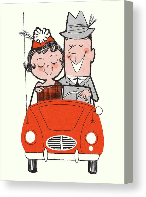 Accessories Canvas Print featuring the drawing Happy Couple Riding in a Car by CSA Images