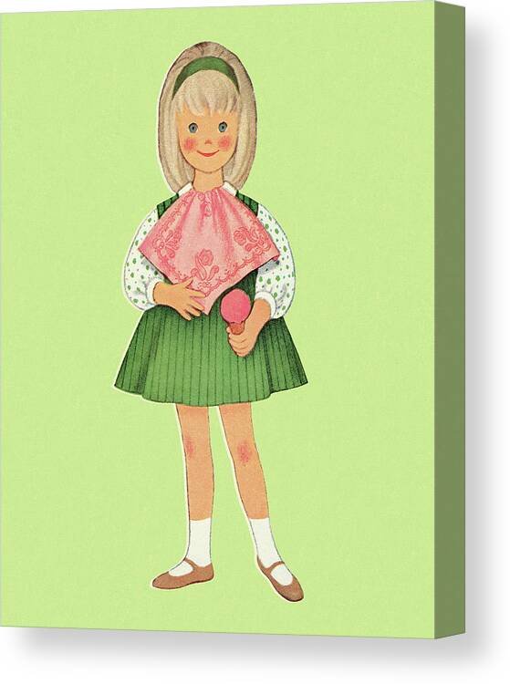 Apparel Canvas Print featuring the drawing Happy Girl by CSA Images