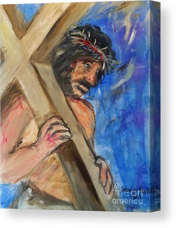 The Crucifixion Canvas Print featuring the painting He Endured The Cross by Deborah Nell