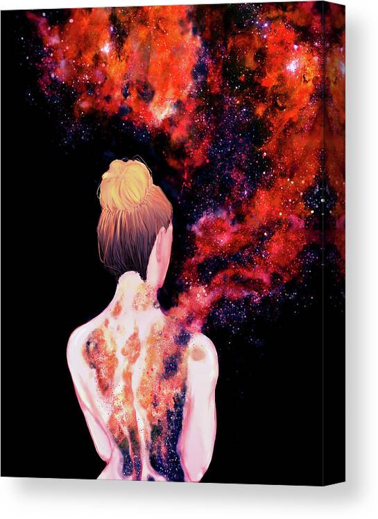 Psoriasis Canvas Print featuring the digital art Her the Universe by Mirela Mitak