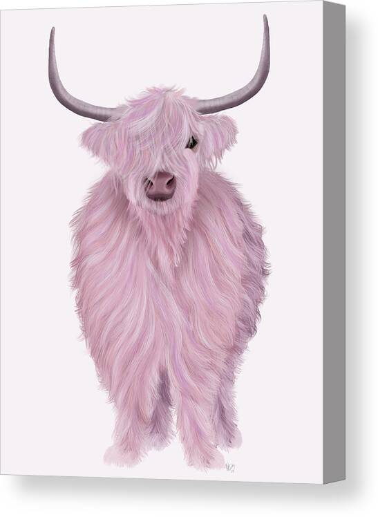 Hair Canvas Print featuring the painting Highland Cow In Pink by Fab Funky