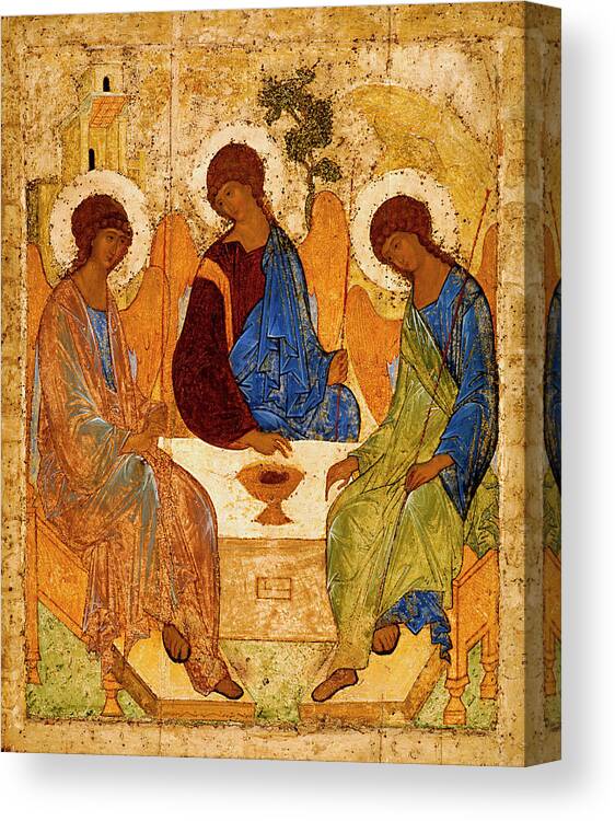 Holy Trinity Canvas Print featuring the painting Holy Trinity by Andrei Rublev