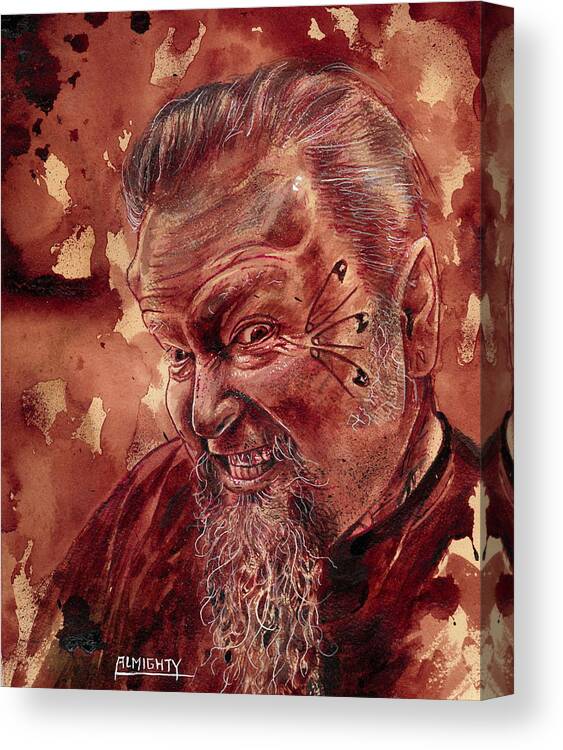 Ryan Almighty Canvas Print featuring the painting Human Blood Artist Self Portrait - dry blood by Ryan Almighty