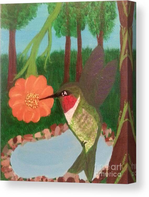 Hummingbird Canvas Print featuring the painting Hummingbird View From Balcony by Elizabeth Mauldin