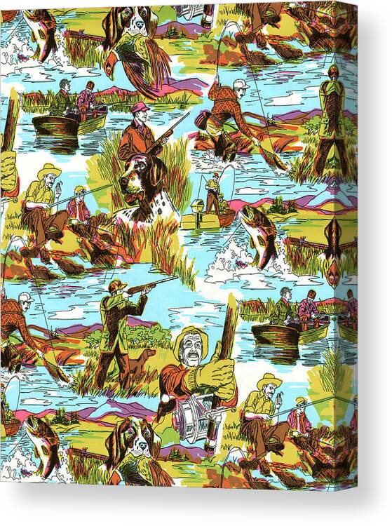 Activity Canvas Print featuring the drawing Hunting and Fishing Pattern by CSA Images