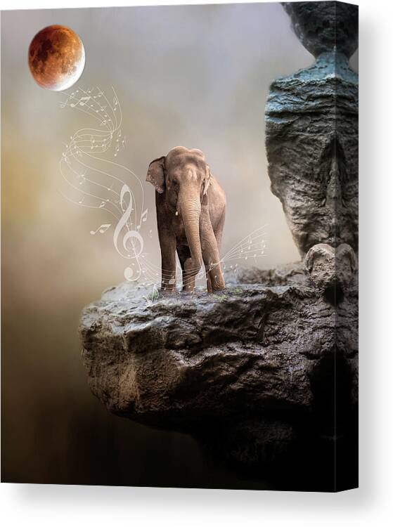 Elephant Canvas Print featuring the photograph I'm Stuck So I Guess I'll Sing by Rebecca Cozart