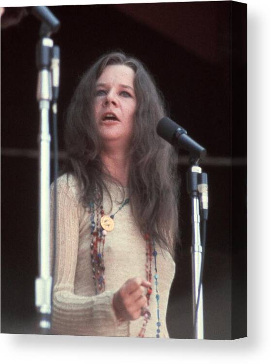 #janis_joplin Canvas Print featuring the photograph Janis Joplin Looking At Band Member by Globe Photos