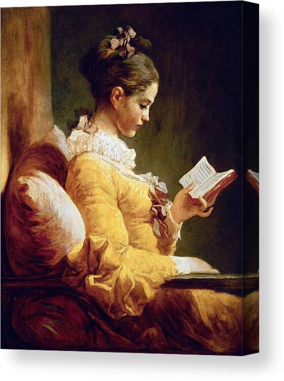 Jean-honore Fragonard Canvas Print featuring the painting JEAN-HONORE FRAGONARD Young Girl Reading, c. 1769, National Gallery of Art, Washington DC. by Jean-Honore Fragonard -1732-1806-