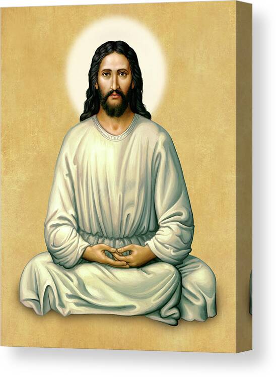 Jesus Canvas Print featuring the painting Jesus Meditating - The Christ of India - on Gold by Sacred Visions