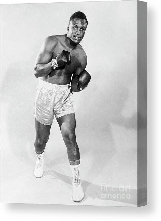 Young Men Canvas Print featuring the photograph Joe Frazier Posing In Boxing Stance by Bettmann