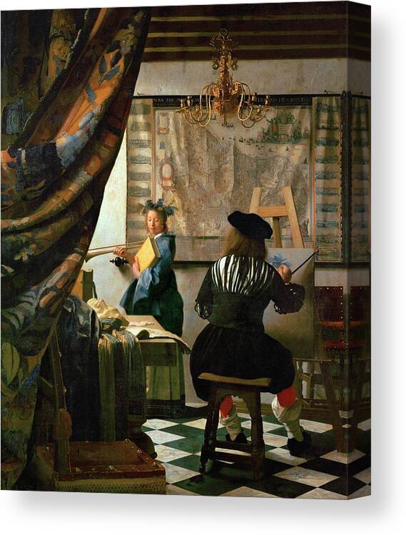 Johannes Vermeer Canvas Print featuring the painting JOHANNES VERMEER The Art of Painting. Date/Period 1666 - 1668. Painting. by Johannes Vermeer