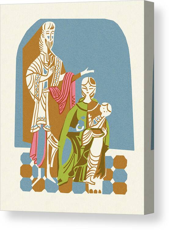 Adult Canvas Print featuring the drawing Joseph Mary and Baby Jesus by CSA Images