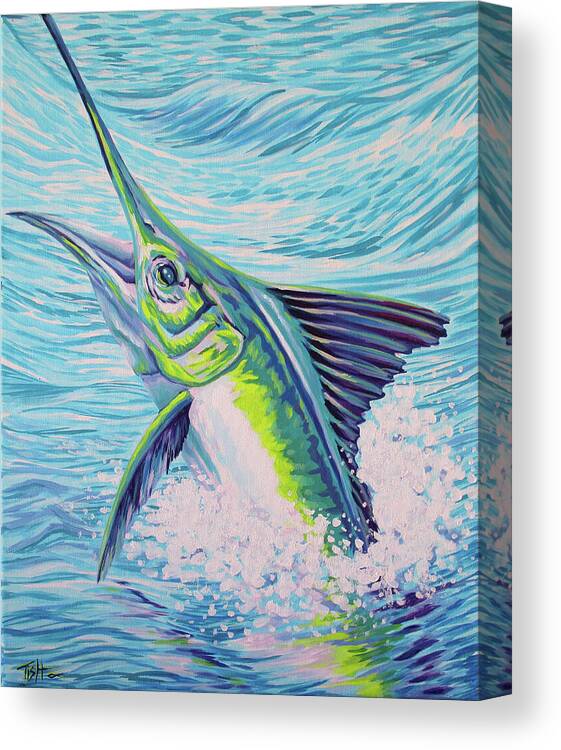 Marlin Canvas Print featuring the painting Jumping Marlin by Tish Wynne