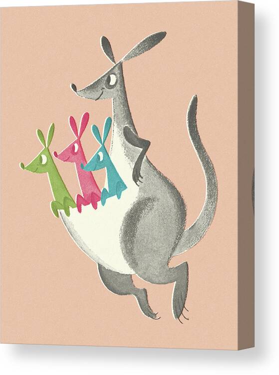 Animal Canvas Print featuring the drawing Kangaroo with Three Joeys by CSA Images