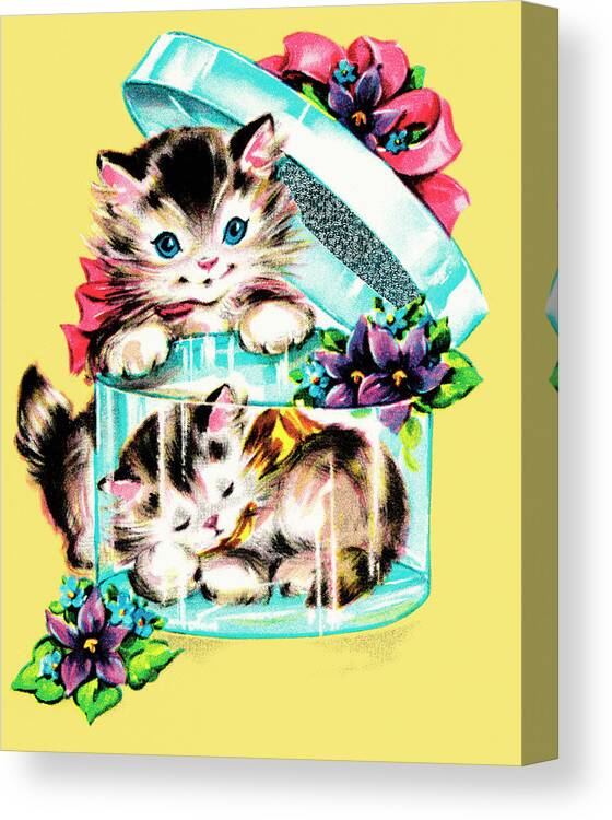 Animal Canvas Print featuring the drawing Kittens in a box by CSA Images