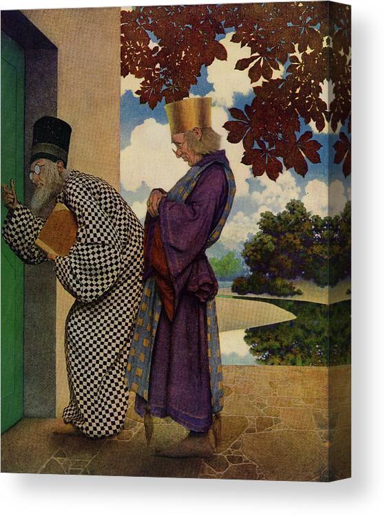 Hearts Canvas Print featuring the painting Knave of Hearts - wise men knocking at the door by Maxfield Parrish