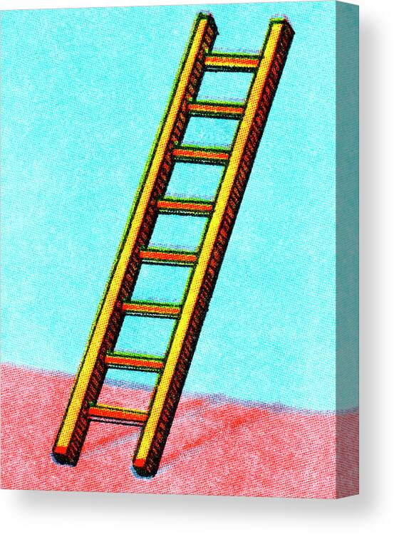 Blue Background Canvas Print featuring the drawing Ladder Leaning on Wall by CSA Images