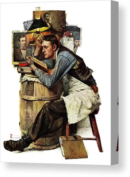 Books Canvas Print featuring the drawing Law Student by Norman Rockwell