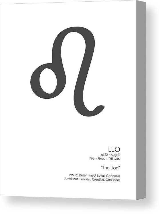 Leo Canvas Print featuring the mixed media Leo Print - Zodiac Signs Print - Zodiac Posters - Leo Poster - Black and White - Leo Traits by Studio Grafiikka