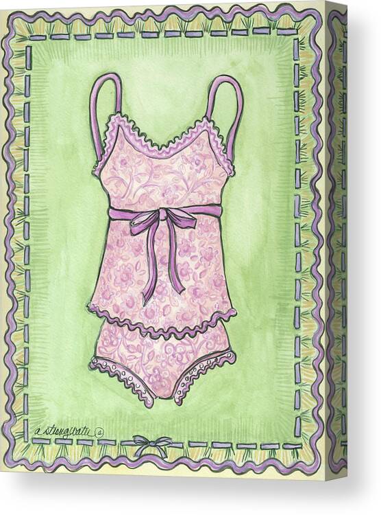 Lingerie Pink Cami Set Canvas Print featuring the painting Lingerie Pink Cami Set by Andrea Strongwater